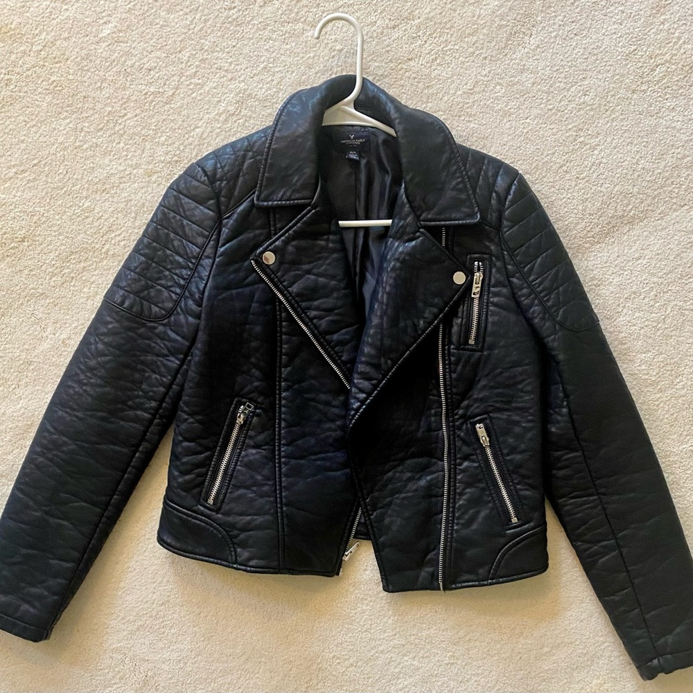 NWOT American Eagle Moto Black Leather Jacket in size Medium